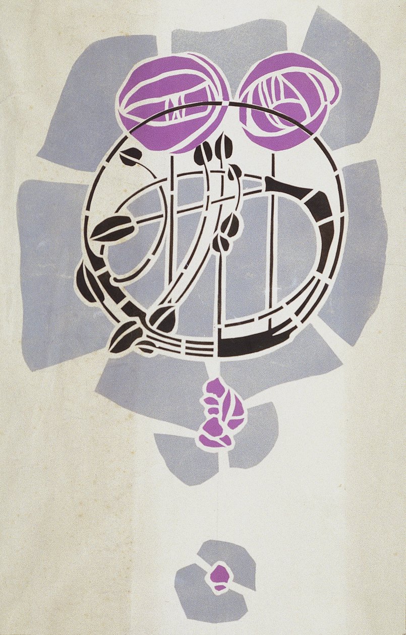 Reprodução moderna do original estêncil Mackintosh para decoração de parede, motivo de Rose, 1902 (cor de cartaz em papel de cartucho) de Charles Rennie Mackintosh