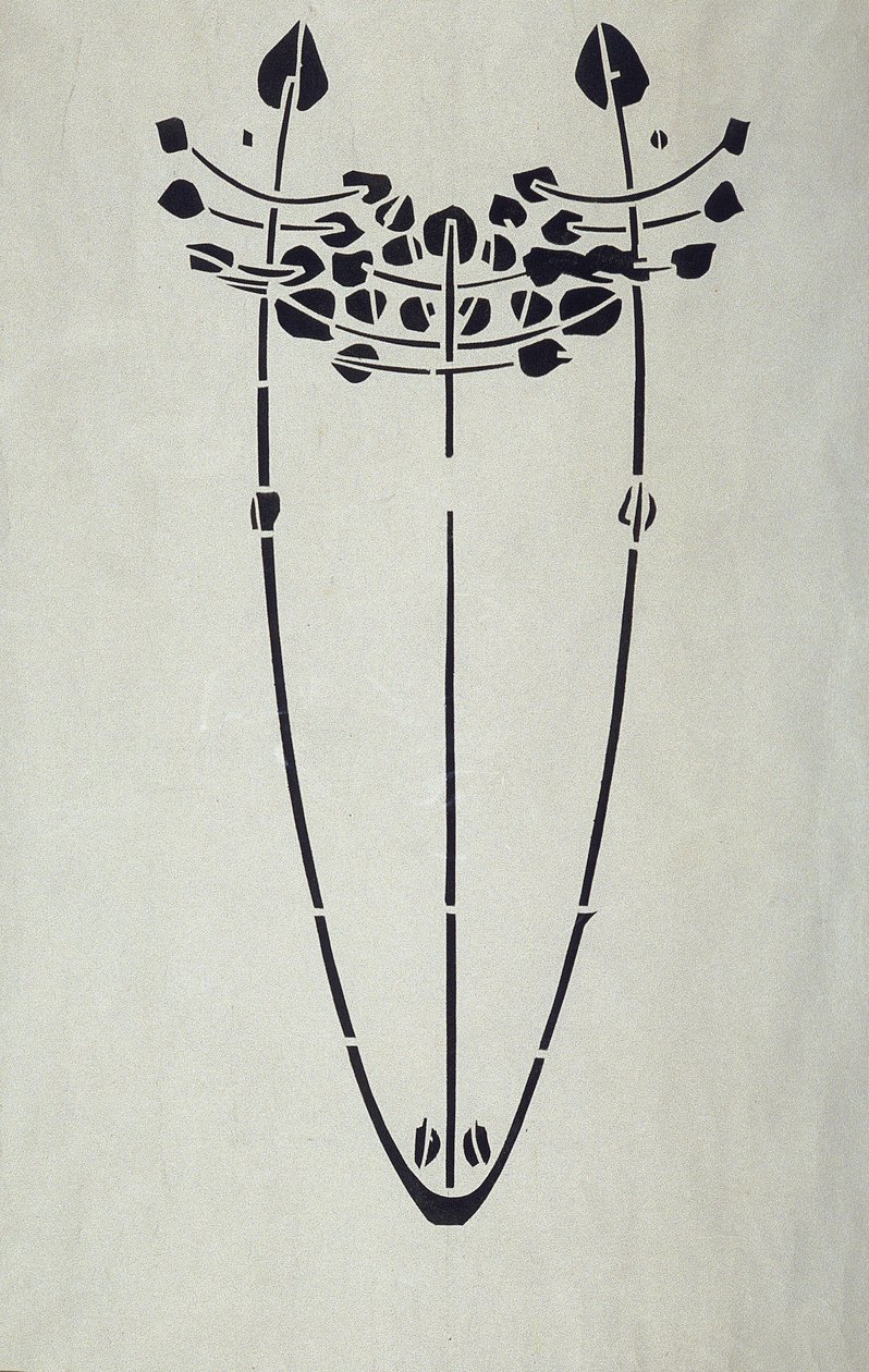 Reprodução moderna do original estêncil de Mackintosh para decoração de parede, motivo de árvore, 1902 (cor de cartaz em papel de cartucho) de Charles Rennie Mackintosh