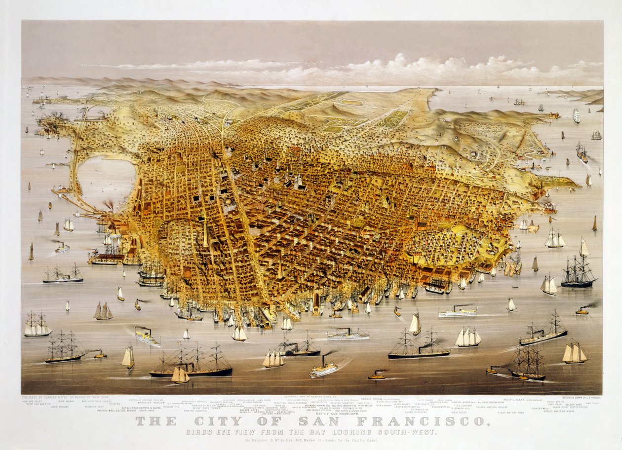 A cidade de São Francisco, pub. 1878 (litografia a cores) de Charles Richard Parsons