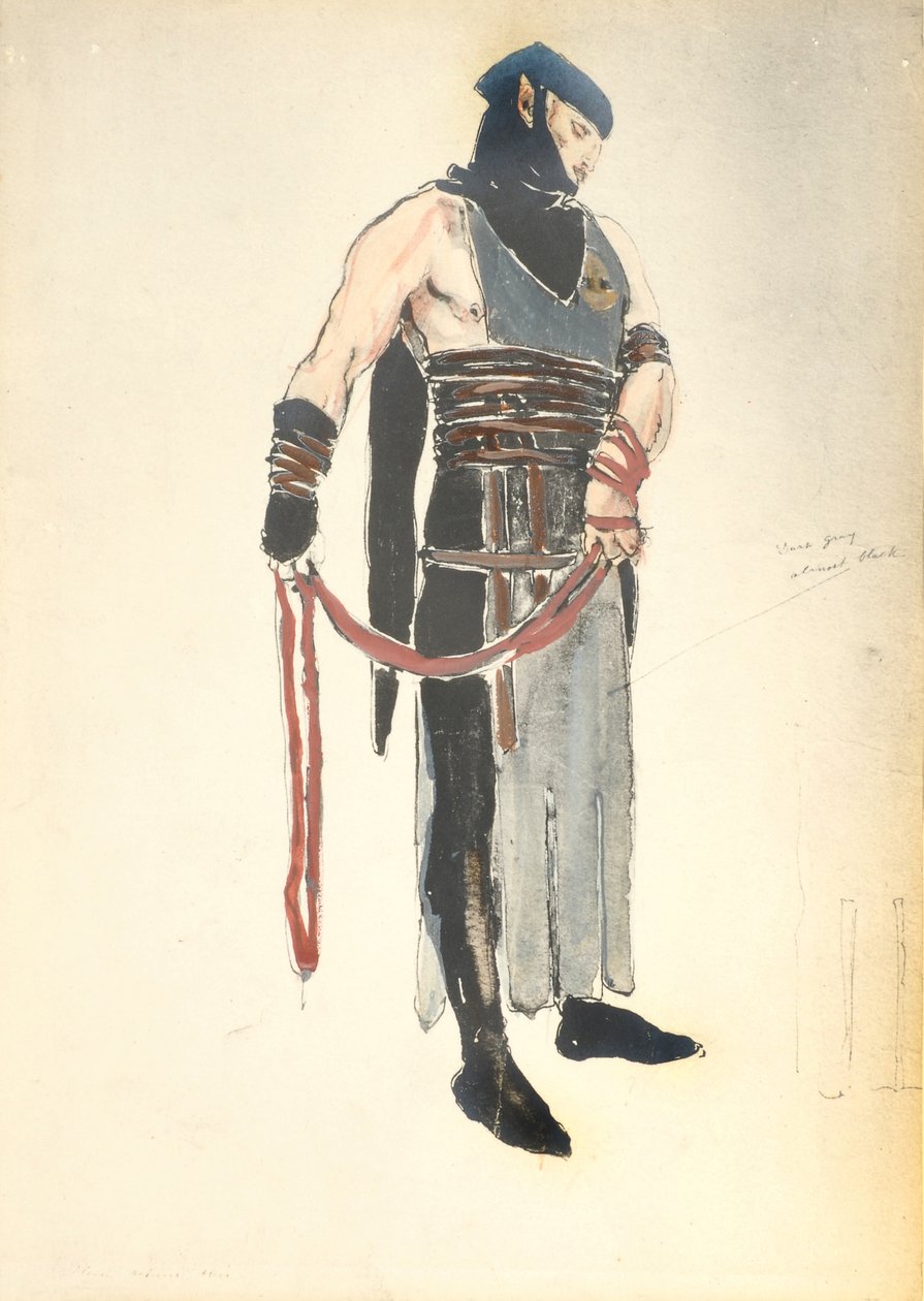 Figurino para o Queens Servant em Le Mort de Tintagiles, 1912 (wc no papel) de Charles Ricketts