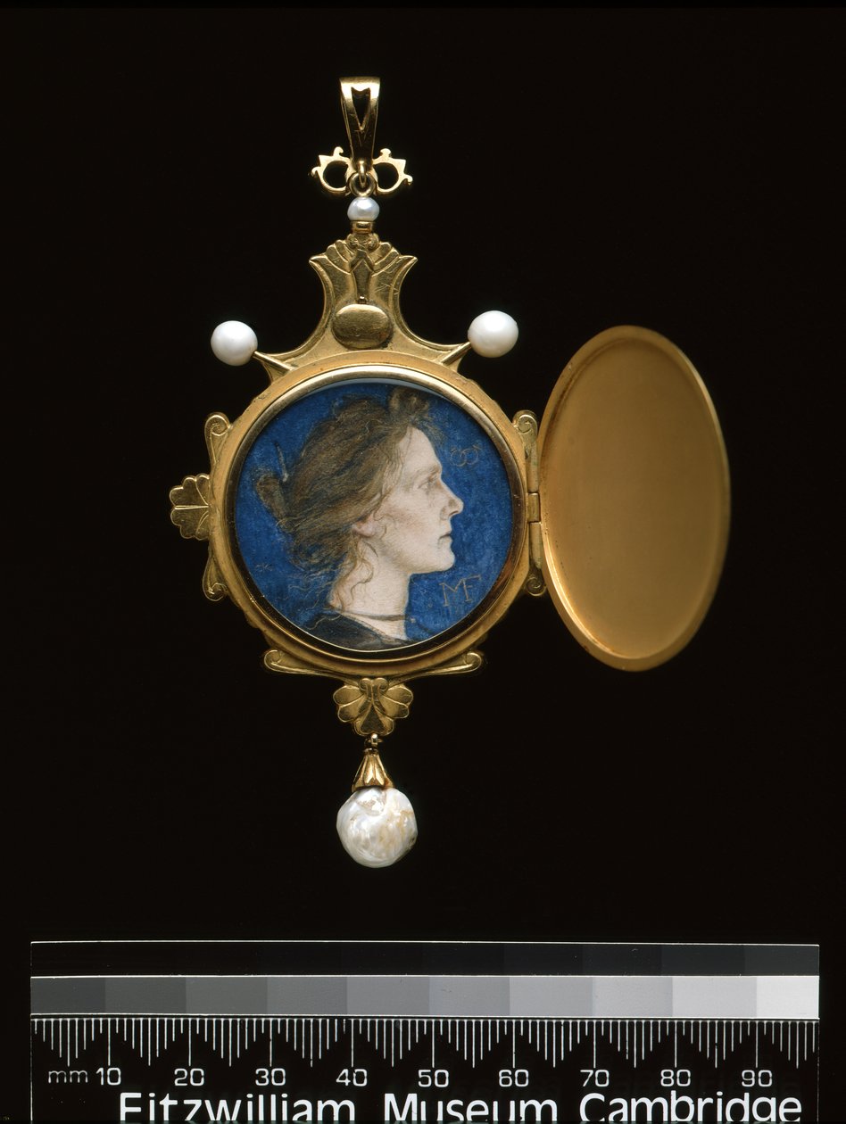 Pingente: Miss Edith Emma Cooper (1862-1913) 1901 (ouro, esmalte, pérola e wc) de Charles Ricketts