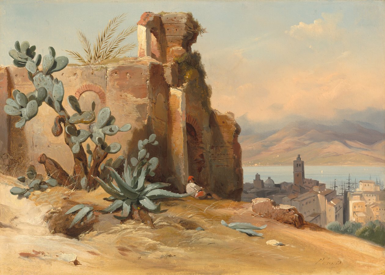 Ruínas antigas perto de Messina, Sicília, 1842. de Charles Rémond