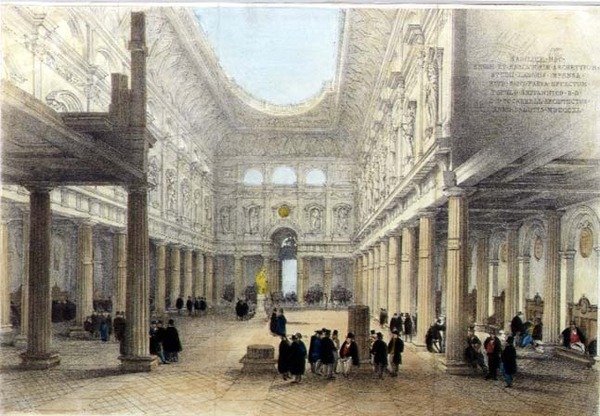 Design para o Royal Exchange-interior, olhando para oeste de Charles Robert Cockerell