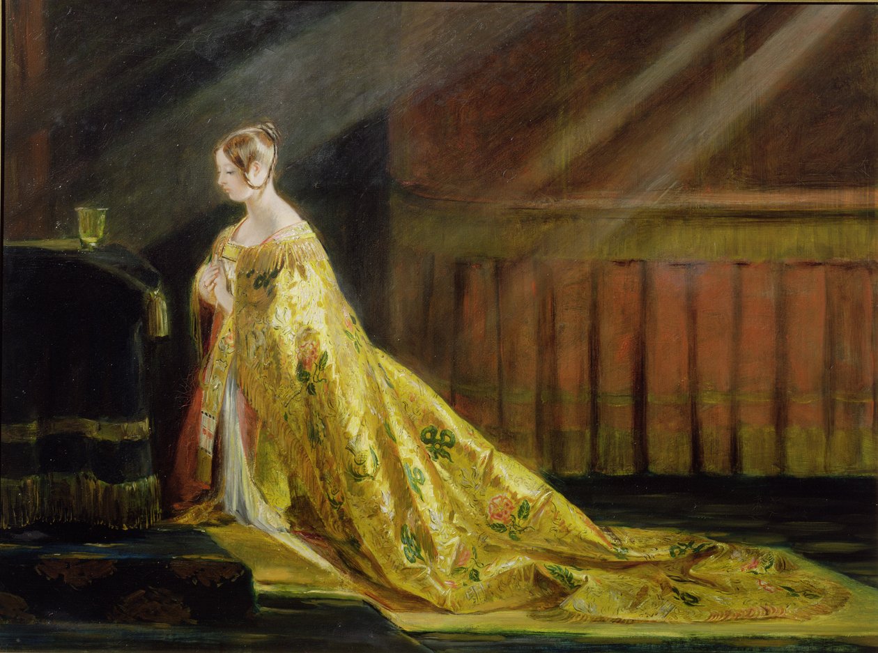 Rainha Vitória em sua veste de coroação, 1838 de Charles Robert Leslie