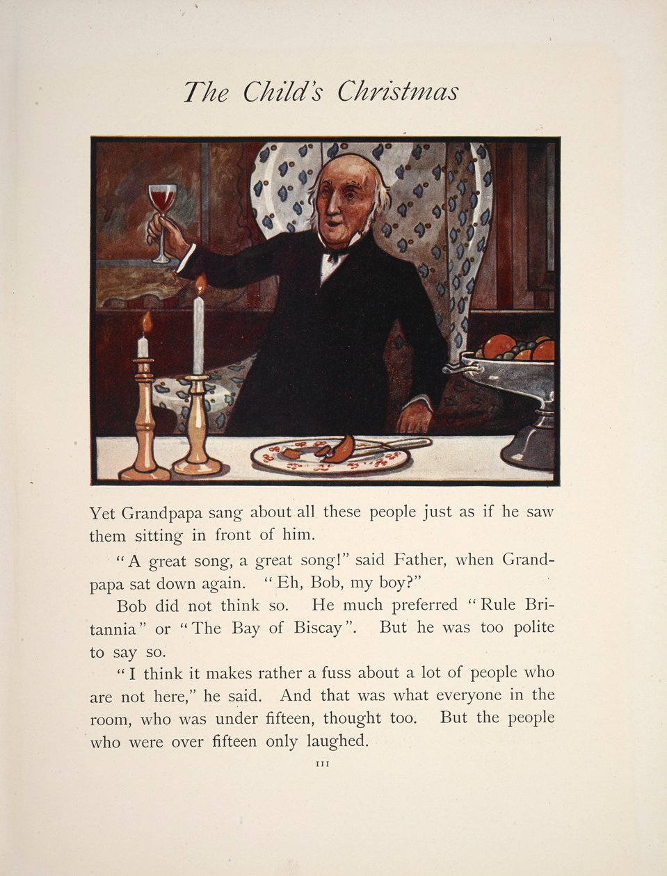 Ilustração que mostra um homem a levantar um copo, numa refeição de Natal. de Charles Robinson
