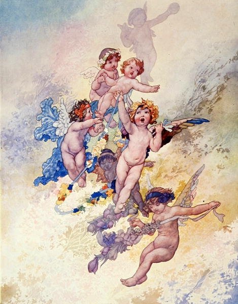Putti com guirlandas de flores de Charles Robinson