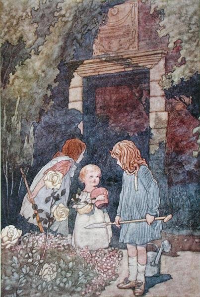 O jardim das crianças, publicado em 1912 (cor litho) de Charles Robinson