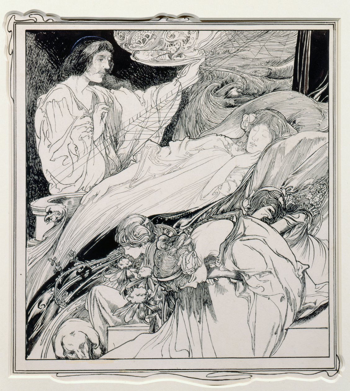 Lá coloca, olhando tão bonito, ilustração do Briar Rosa, os anais verdadeiros do Fairyland - o reino do rei Herla, bar. por JM Dent & Co. Ltd., 1900 de Charles Robinson