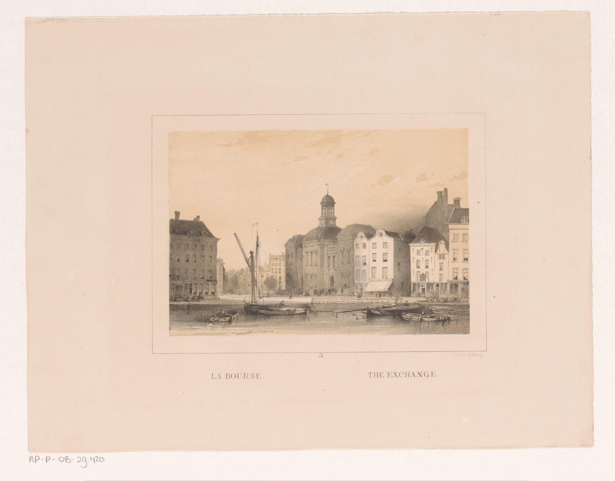 Vista da bolsa de valores em Rotterdam La bourse / The exchange (título no objeto) Vues et monuments de la ville de Rotterdam / Vistas e monumentos da cidade de Rotterdam (título da série) de Charles Rochussen