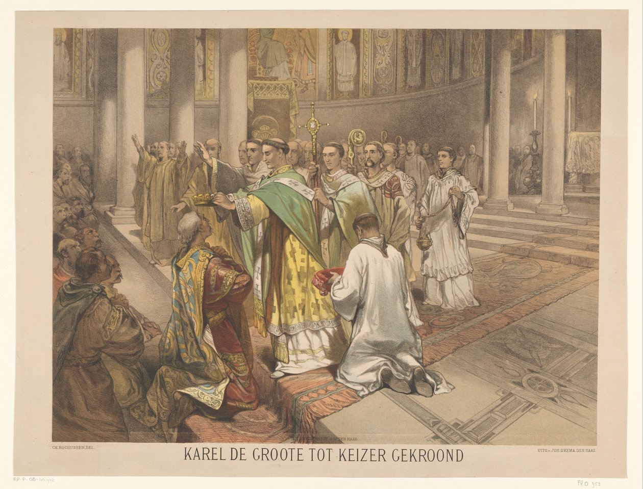 Carlos Magno coroado imperador Carlos Magno coroado imperador (título no objeto) Série de vinte e quatro placas de história nacional, para Escola e Casa (título da série) de Charles Rochussen