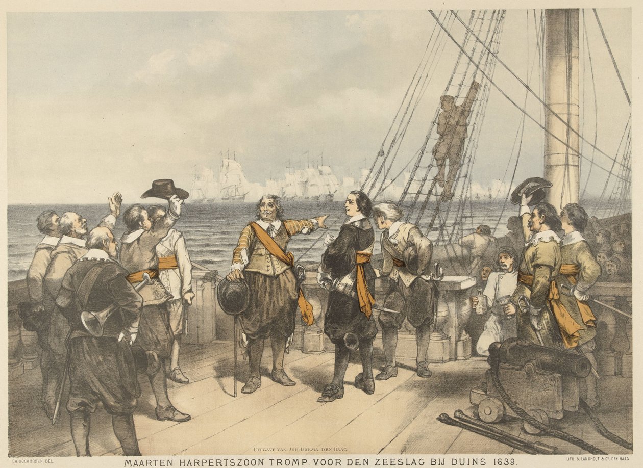 Maarten Tromp antes do início da batalha em Duins, 1639 Maarten Harpertszoon Tromp, antes da batalha naval em Duins 1639 (título no objeto) de Charles Rochussen