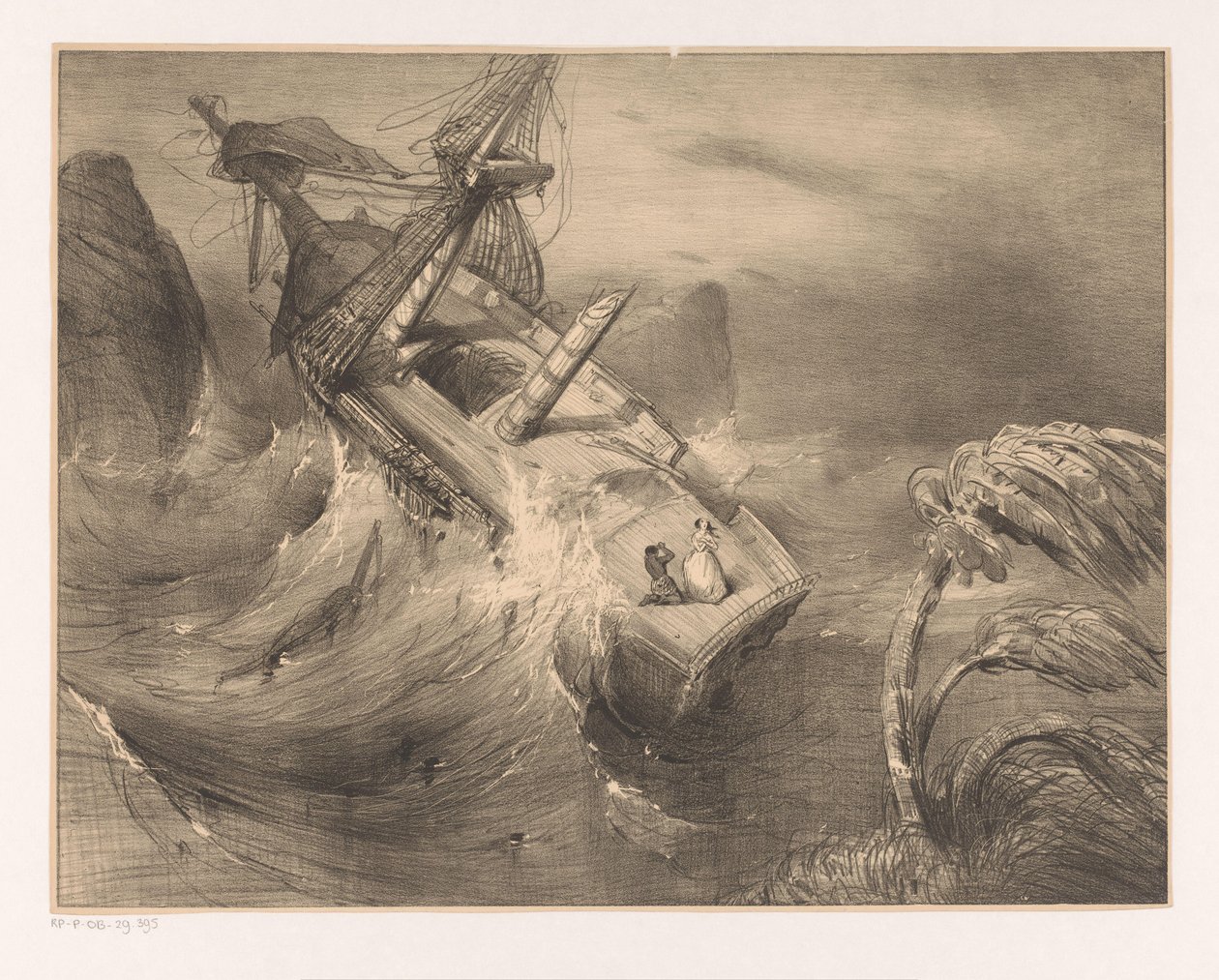 Navio em perigo durante tempestade severa de Charles Rochussen