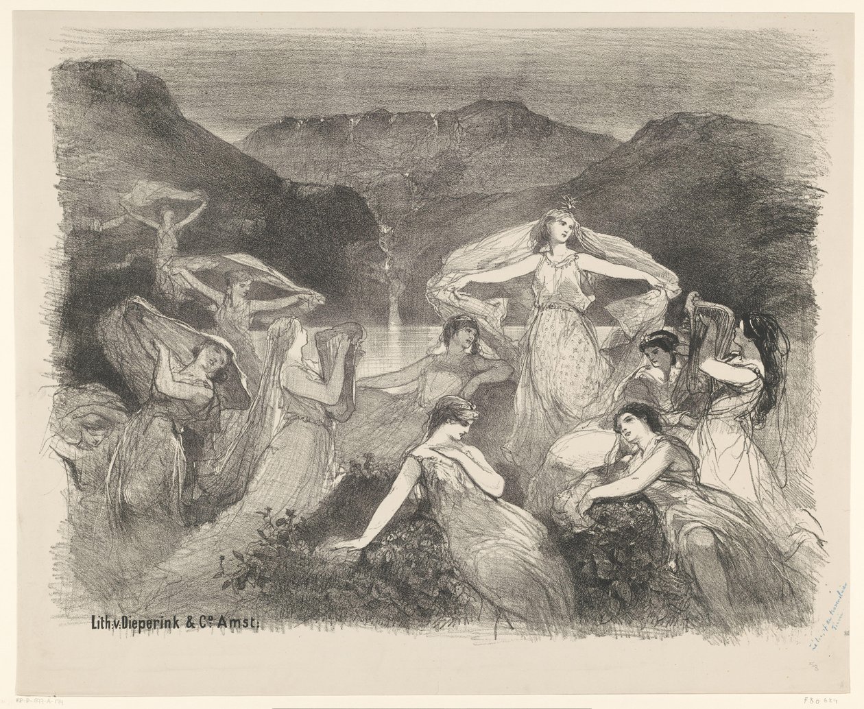 Cena do ballet Zélie ou o véu mágico
Anúncios de ballets e peças de teatro no Teatro da Cidade de Amesterdão (título da série) de Charles Rochussen