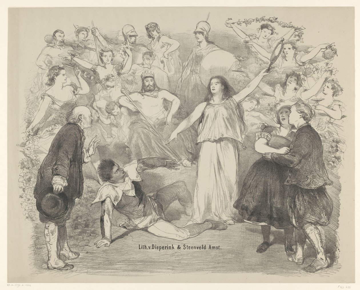 Cena da peça Verdade e Mentira
Anúncios de ballets e peças de teatro no Teatro da Cidade de Amesterdão (título da série) de Charles Rochussen
