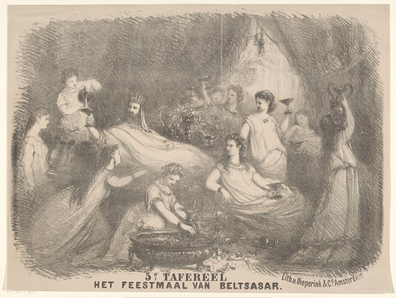 Cena da peça Festa de Belsazar Cena 5 O Banquete de Beltsasar (título no objeto) de Charles Rochussen