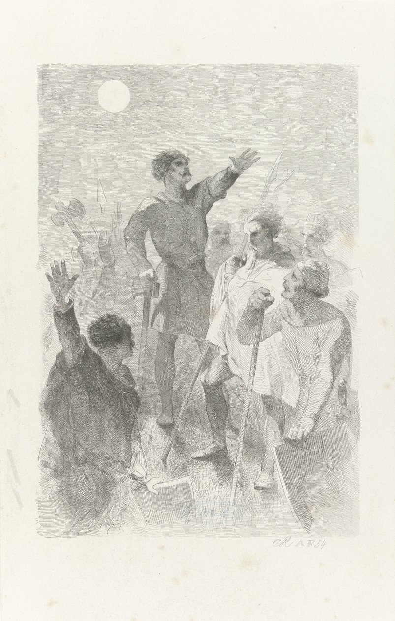 Wilfried rodeado pelos seus guerreiros de Charles Rochussen