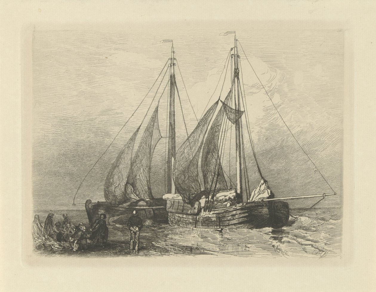 Navios à vela numa praia de Charles Rochussen