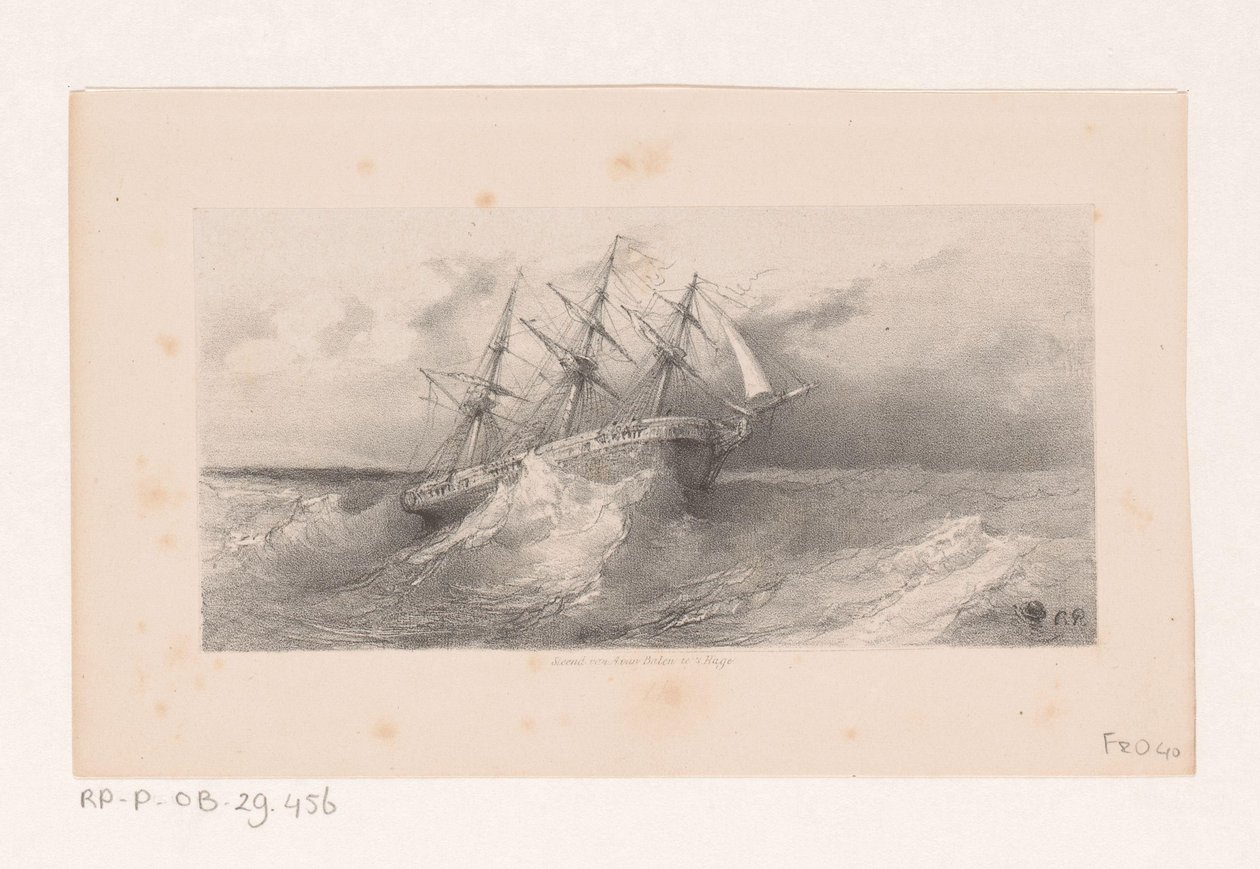 Navio à vela em tempestade no mar de Charles Rochussen