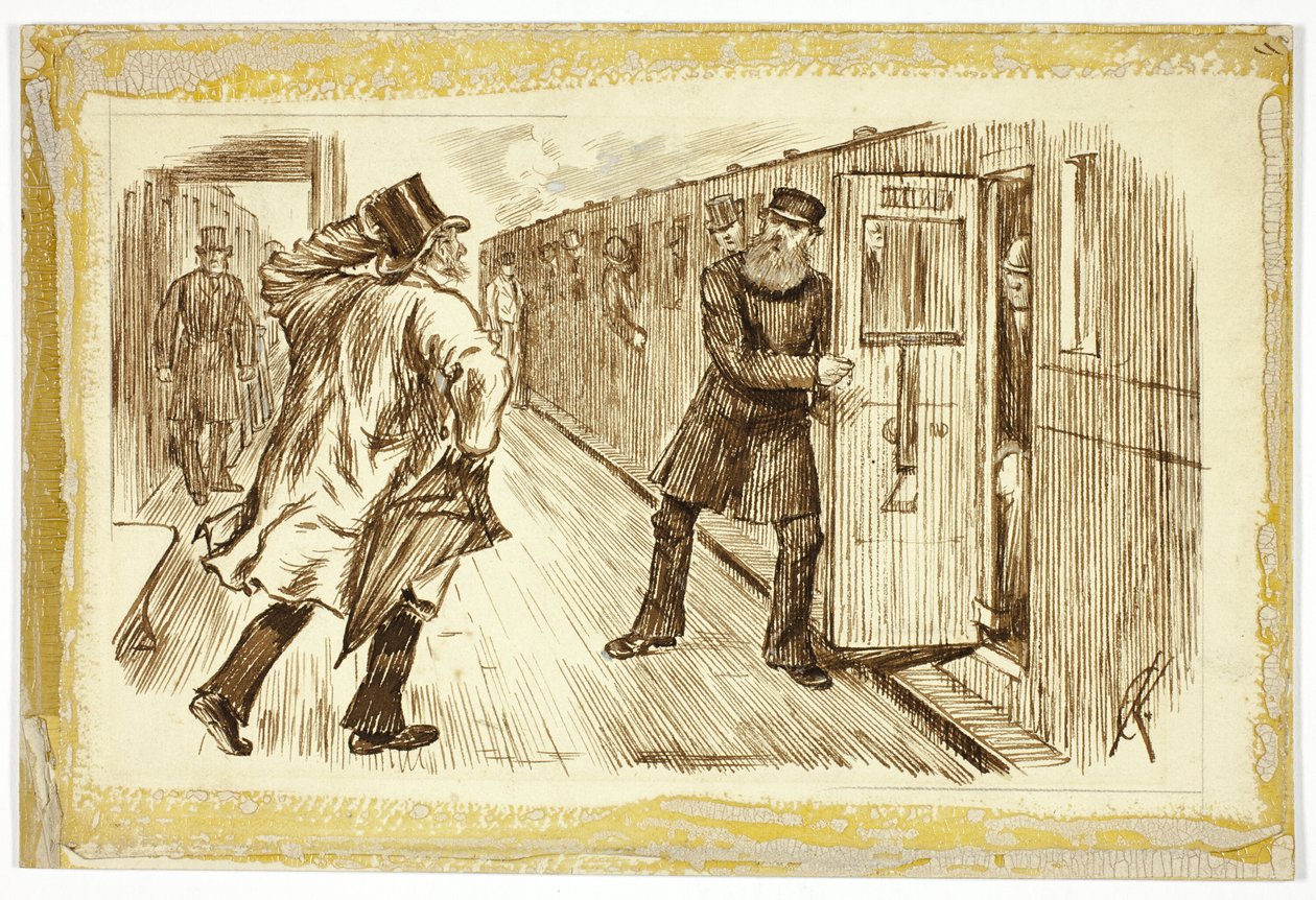 Homem a apanhar o comboio de Charles Samuel Keene