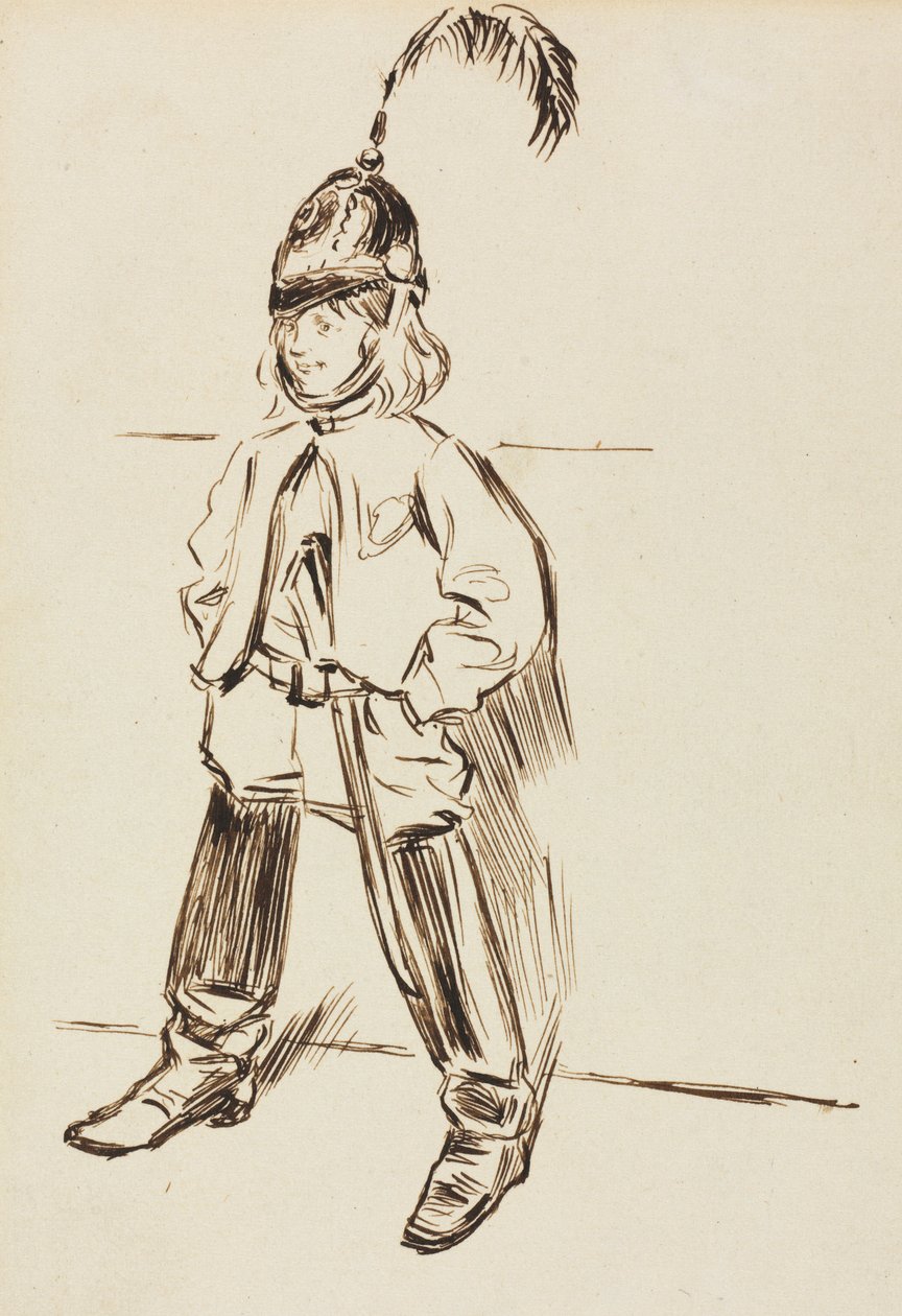 Estudo de uma criança de capacete e botas. de Charles Samuel Keene