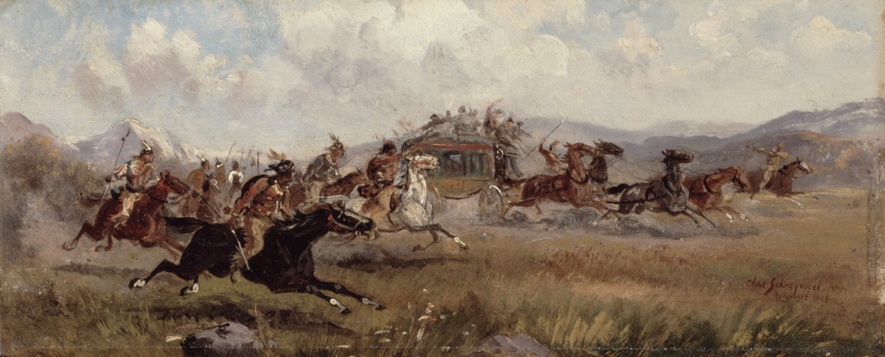 Sioux Atacando uma Diligência, 1909 de Charles Schreyvogel