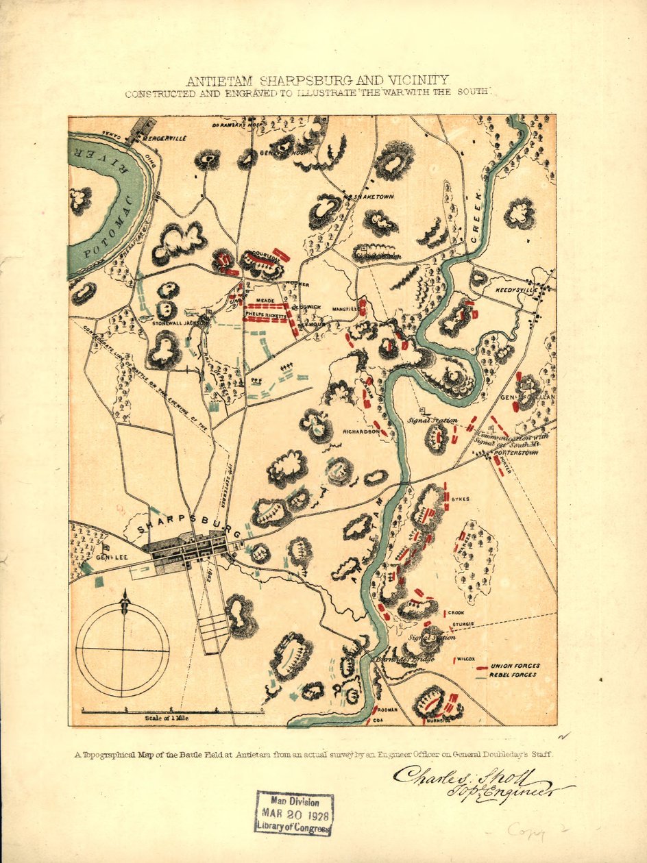 Antietam Sharpsburg e arredores. Construído e gravado para ilustrar "A guerra com o Sul" LOC 99466713 de Charles Sholl