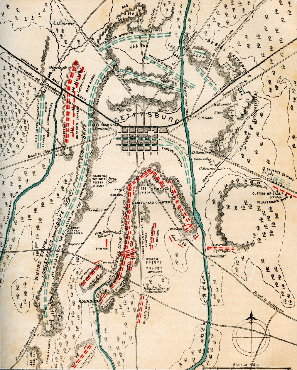 Mapa da Batalha de Gettysburg, Pensilvânia, 1-3 de julho de 1863 1862-1867. de Charles Sholl