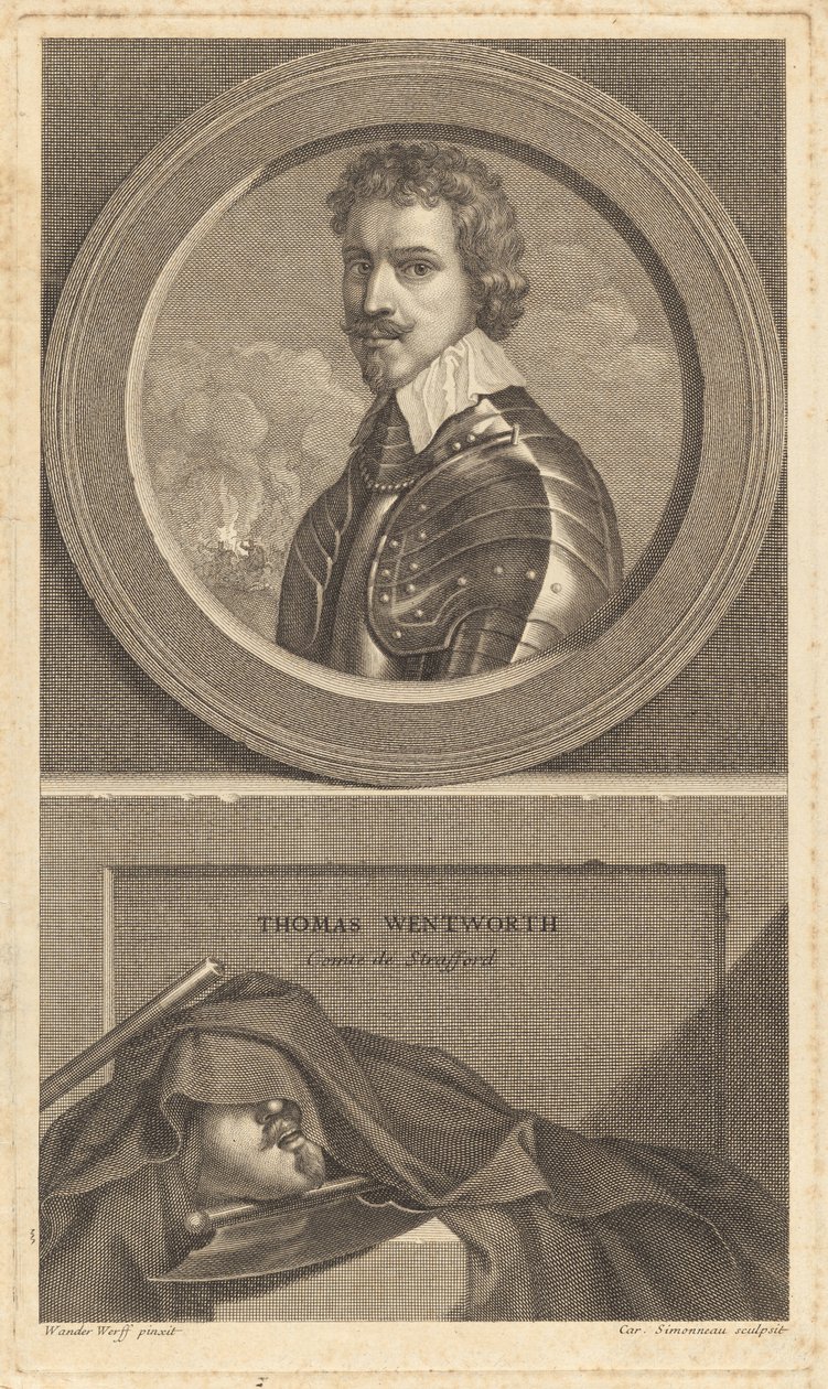 Thomas Wentworth, Conde de Strafford de Charles Simonneau after Adriaen van der Werff after Sir Anthony van Dyck