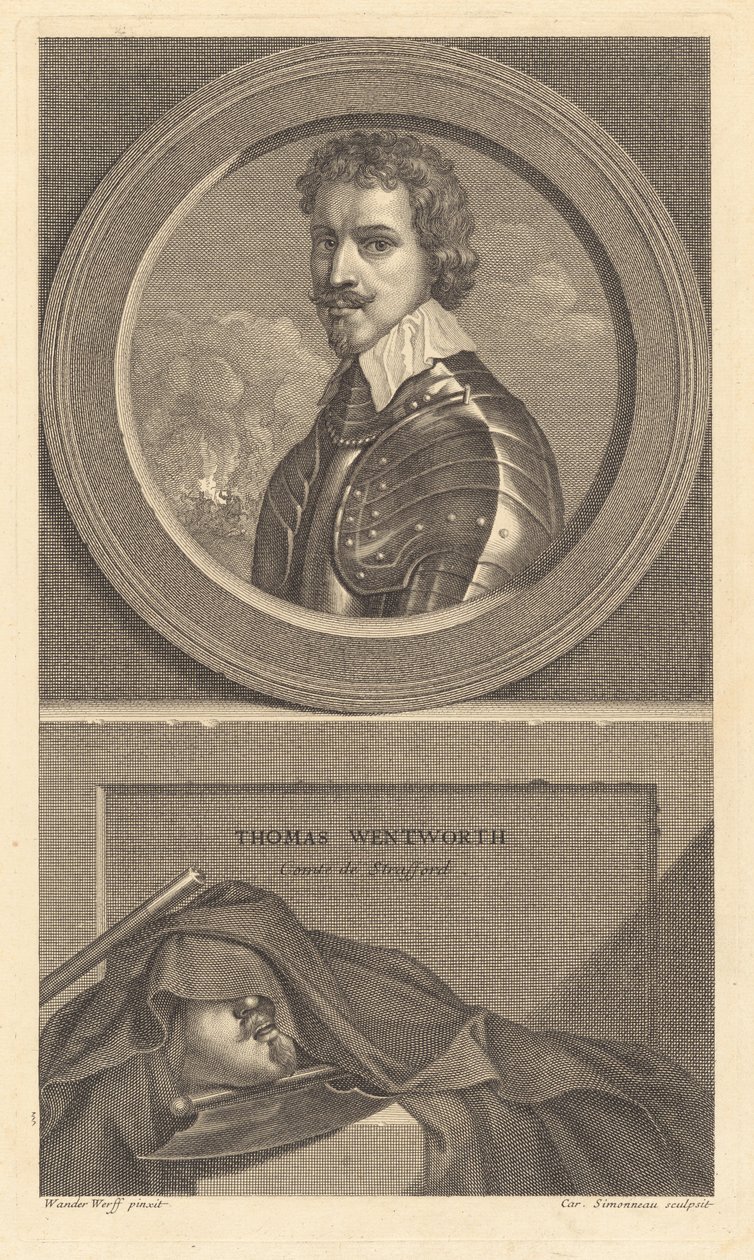 Thomas Wentworth, Conde de Strafford de Charles Simonneau after Adriaen van der Werff after Sir Anthony van Dyck