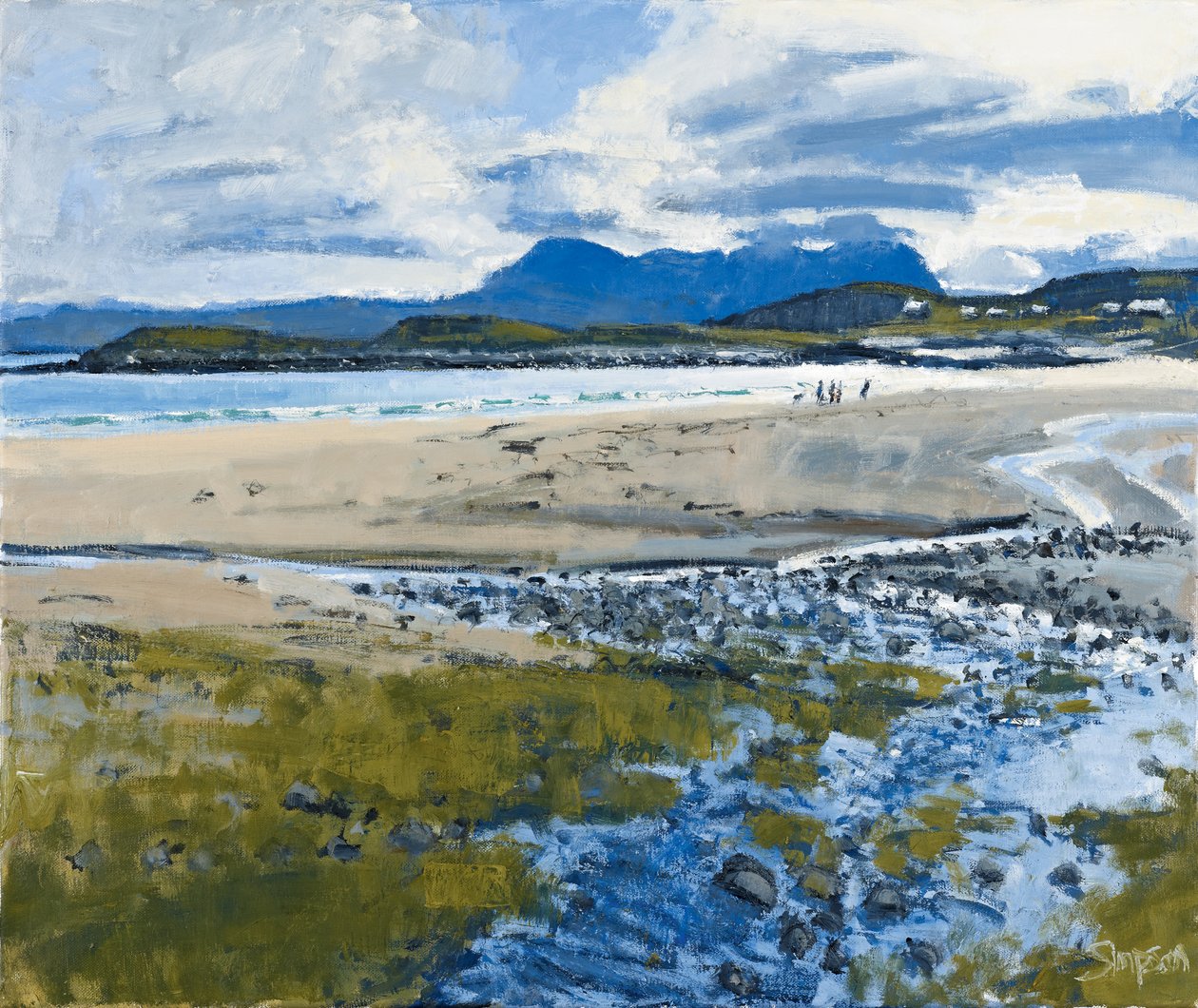 Quatro figuras e um cão, 2011 (óleo sobre tela) de Charles Simpson