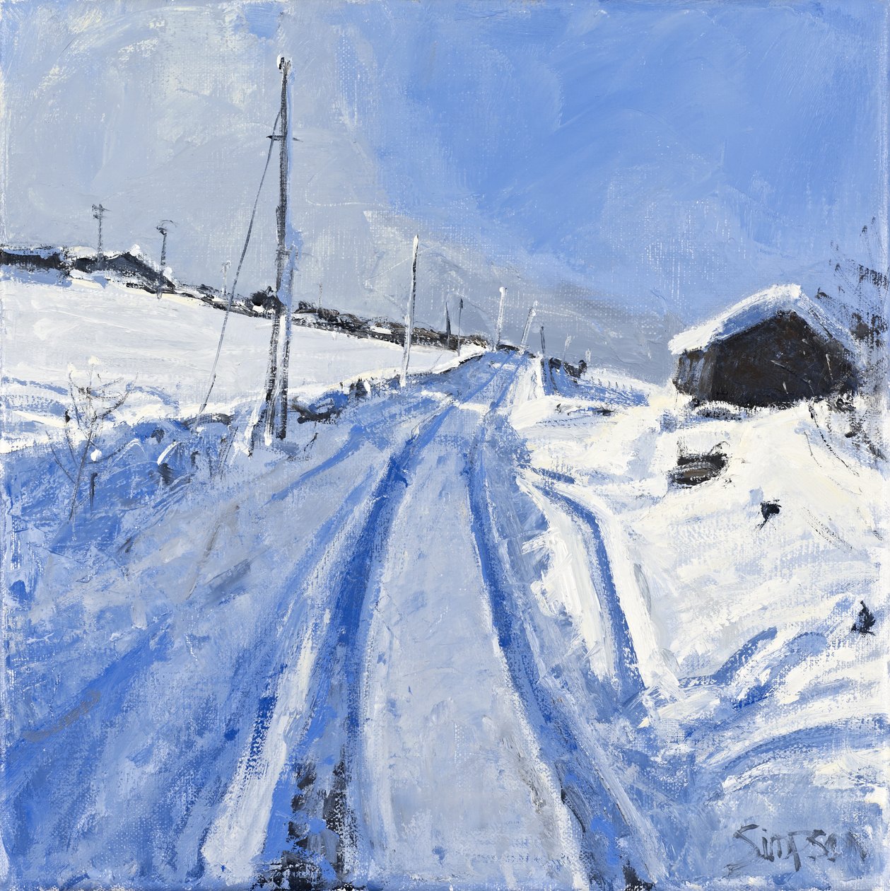 Estrada coberta de neve, 2010 (óleo sobre tela) de Charles Simpson