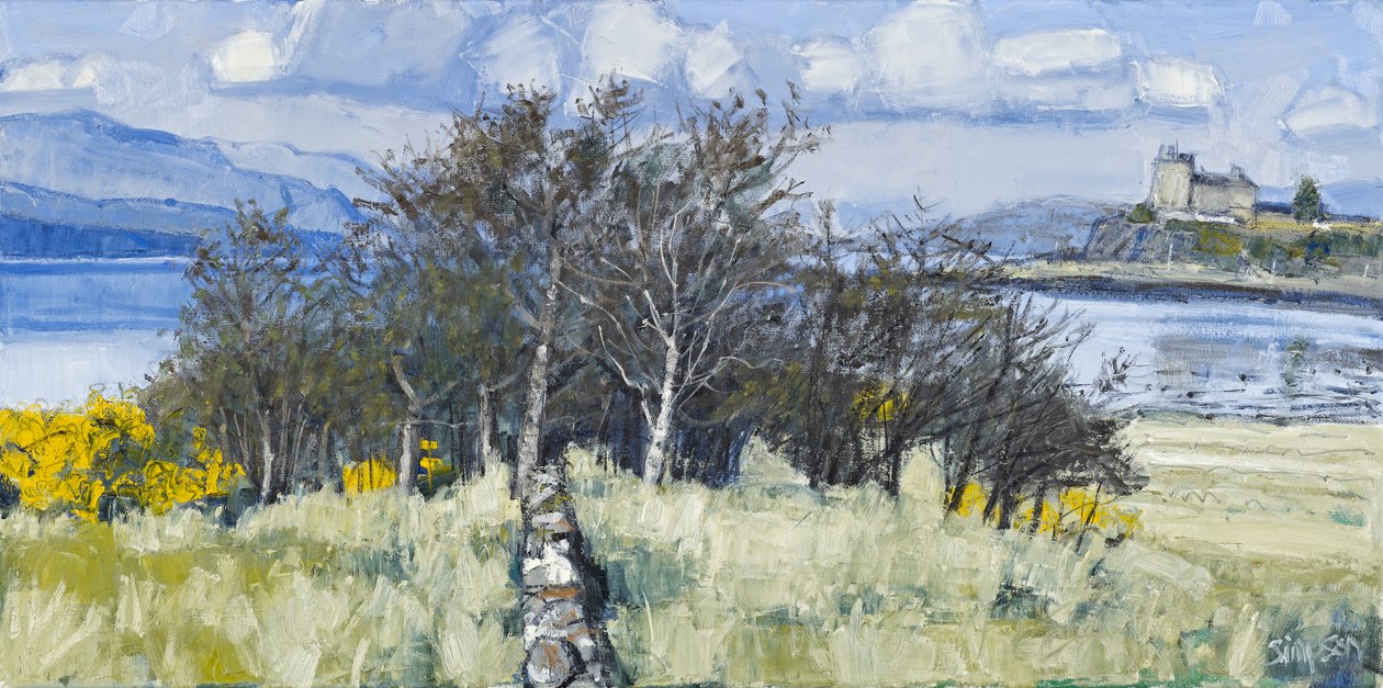 Árvores e castelo, Mull, 2010 (óleo sobre tela) de Charles Simpson