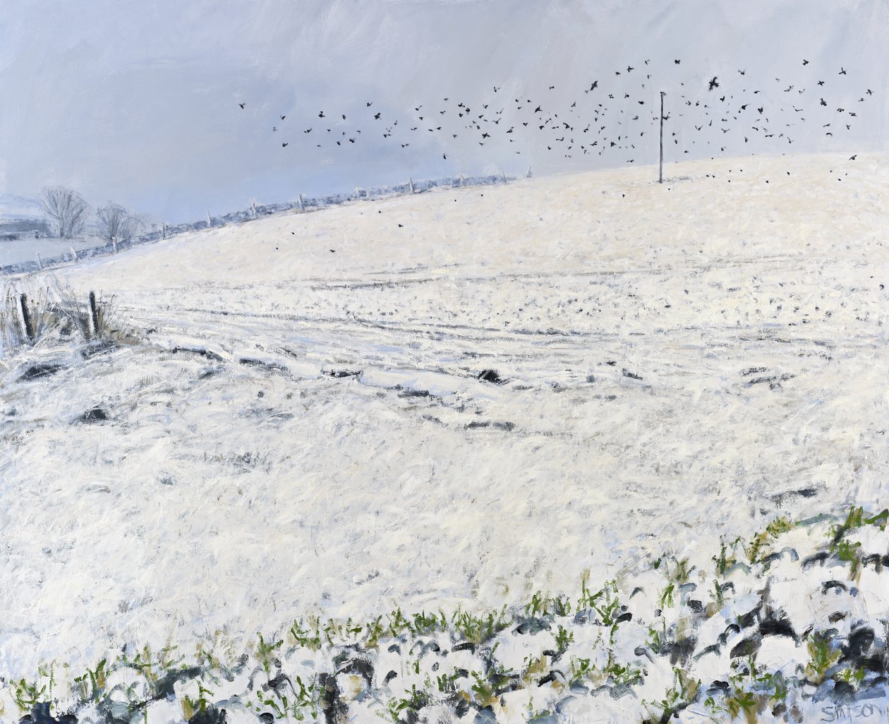 Corvos de inverno, 2012 (óleo sobre tela) de Charles Simpson
