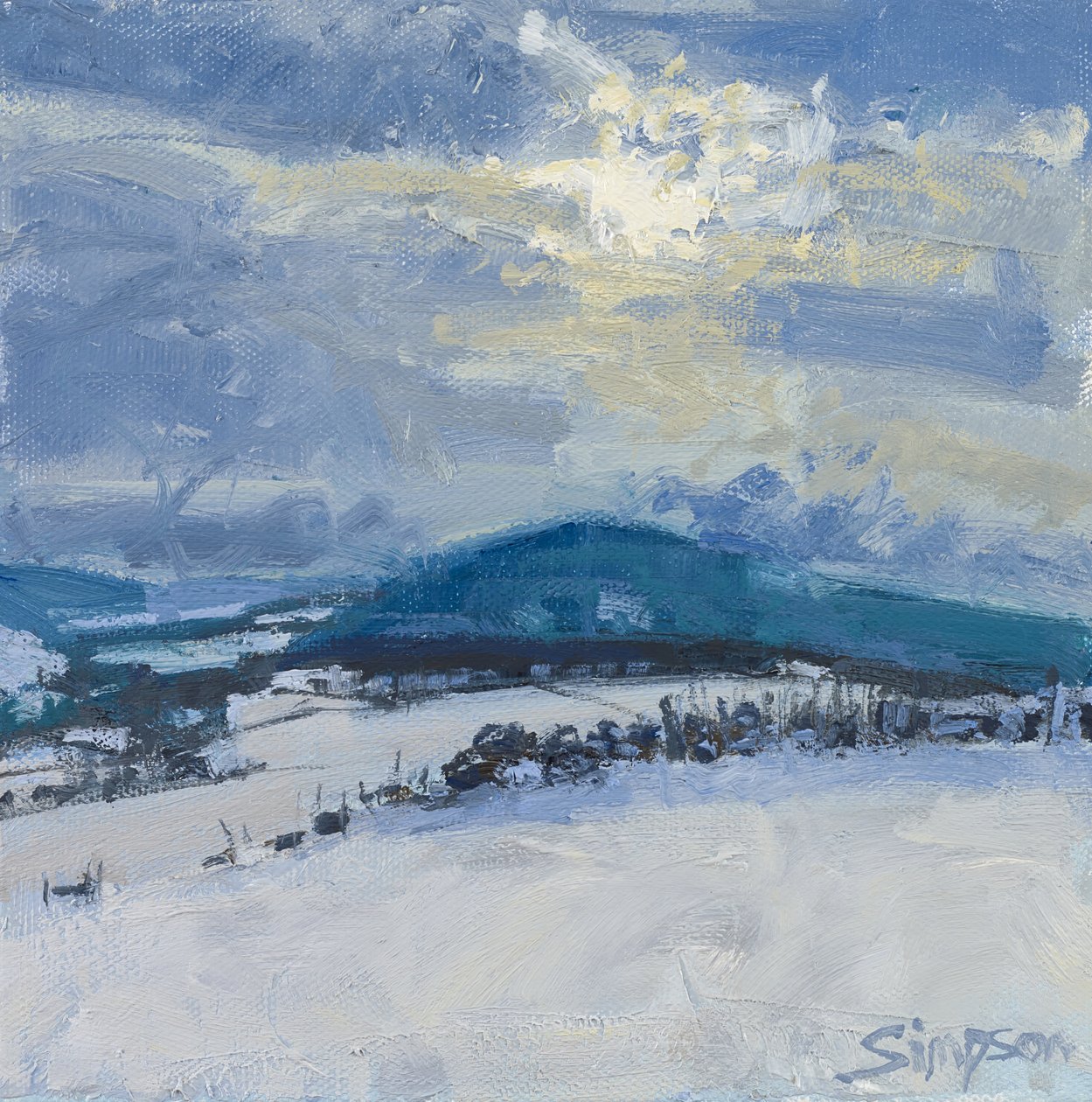 Colina de inverno, 2015 (óleo sobre tela) de Charles Simpson