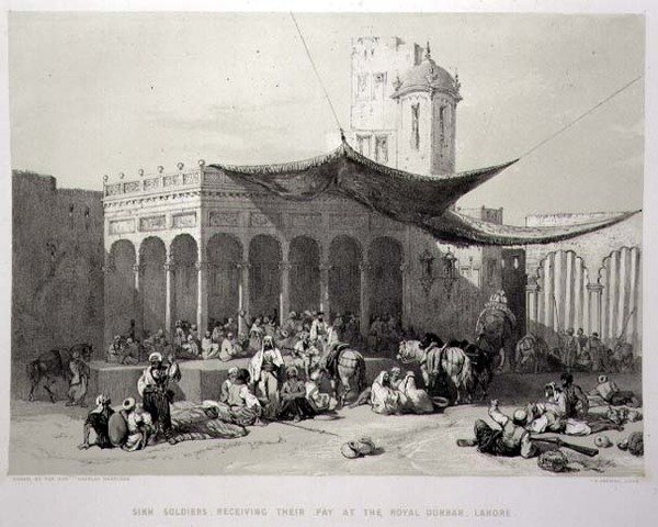 Panjab: Sikh Soldiers Receiving their Pay at the Royal Durbar, Lahore, placa 12 de 