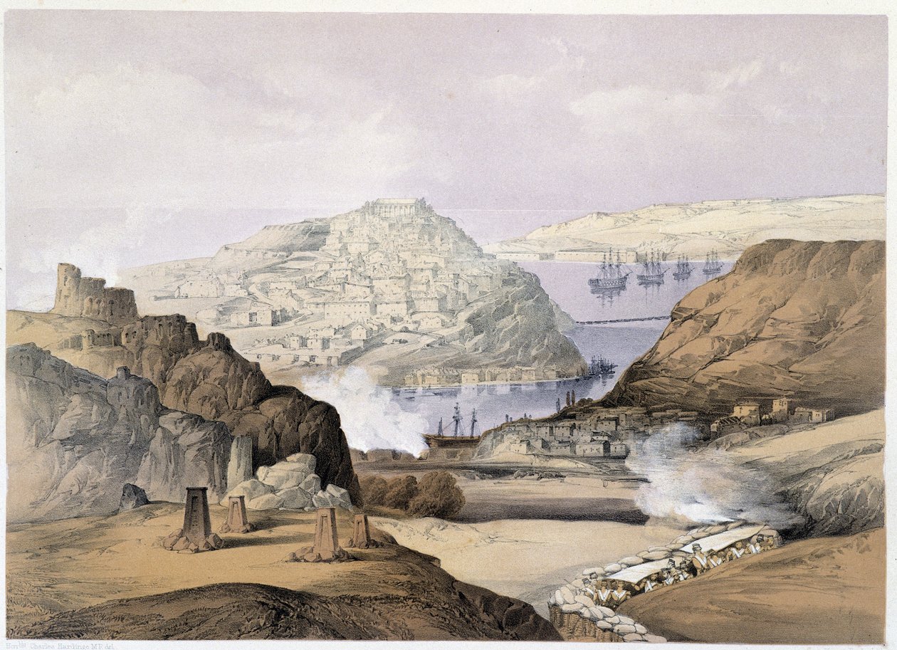 Cidade de Sebastopol em "Sevastopol" de Ch. Hardinge. Litho por Vincent Brooks, d. London 1855 Henry Graves. de Charles Stewart Hardinge