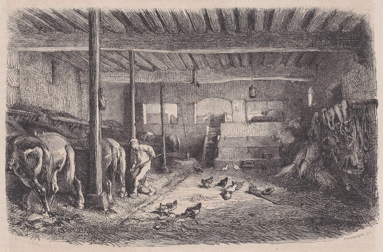 Um estábulo, de Magasin Pittoresque, ca. 1852. de Charles Tamisier