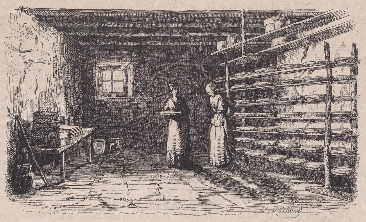Uma fábrica de queijos, de Magasin Pittoresque, ca. 1852. de Charles Tamisier