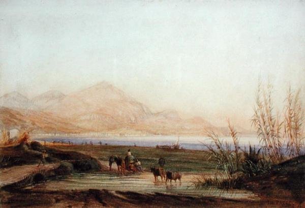 The Baie des Anges, Nice (aguarela no papel) de Charles Theodore  Frere