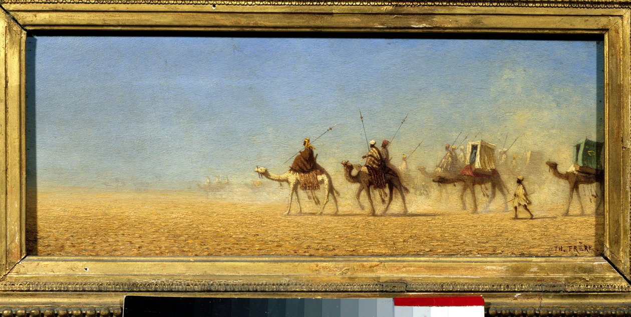 Caravana a atravessar o deserto. Pintura de Charles Theodore Frere dit Bey Frere (1814-1888) de Charles Theodore  Frere