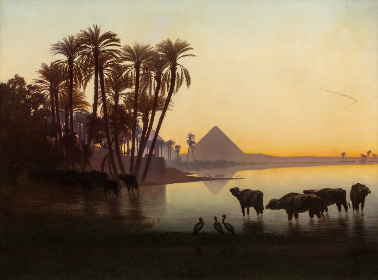 Ao longo do Nilo em Gyzeh, c.1850s de Charles Theodore Frere