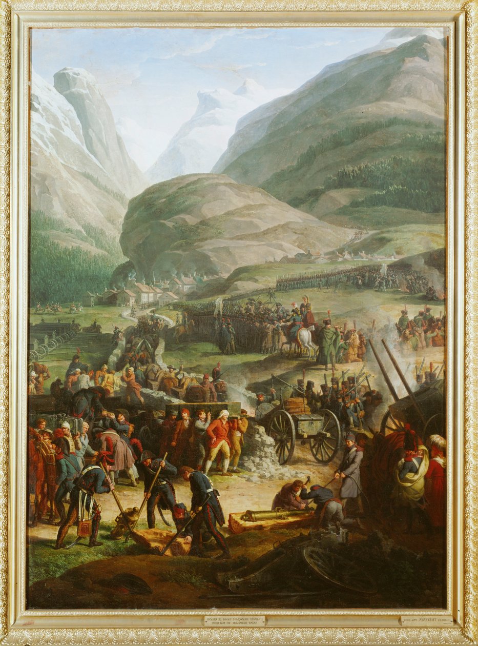 O exército francês atravessa a passagem de São Bernardo
perto da cidade de St. Pierre ... de Charles Thevenin
