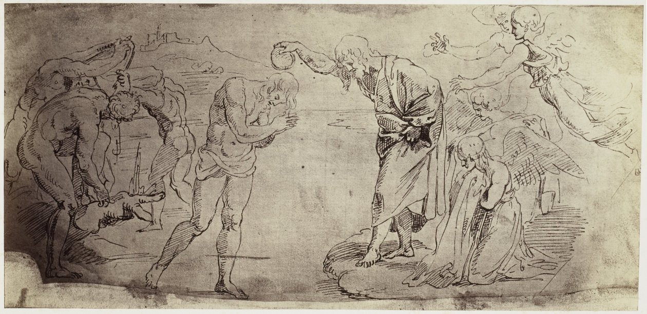 Reprodução fotográfica de um desenho de Rafael, Batismo de Cristo no Rio Jordão de Charles Thurston Thompson