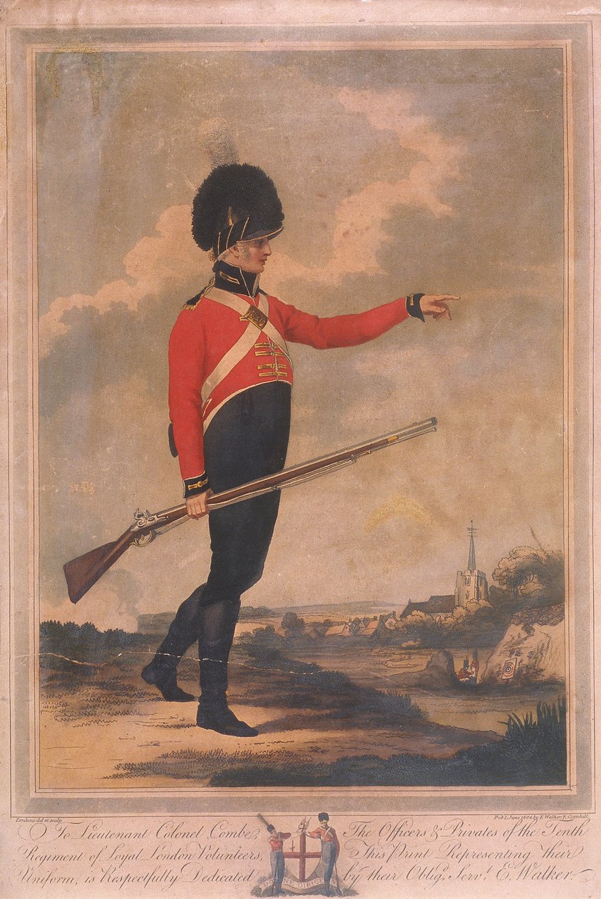 Figura militar vestindo o uniforme do décimo regimento de Loyal London Volunteers, 1804 de Charles Tomkins