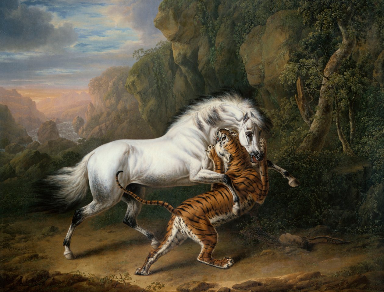 Um tigre atacando um garanhão árabe, 1824 de Charles Towne