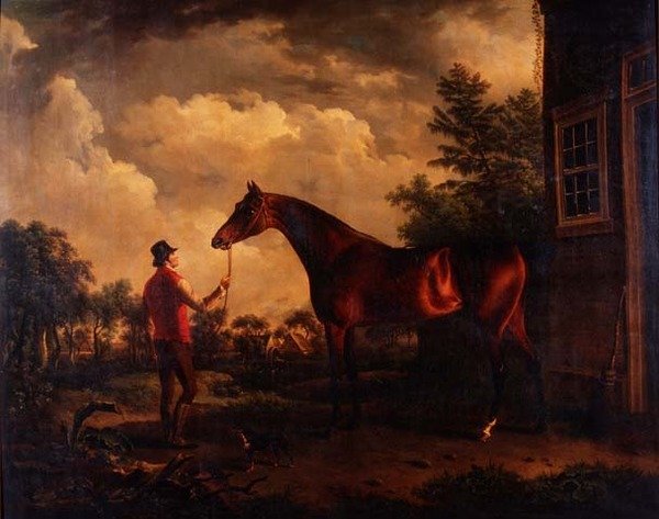 Um caçador e um noivo fora de uma casa de campo de Charles Towne