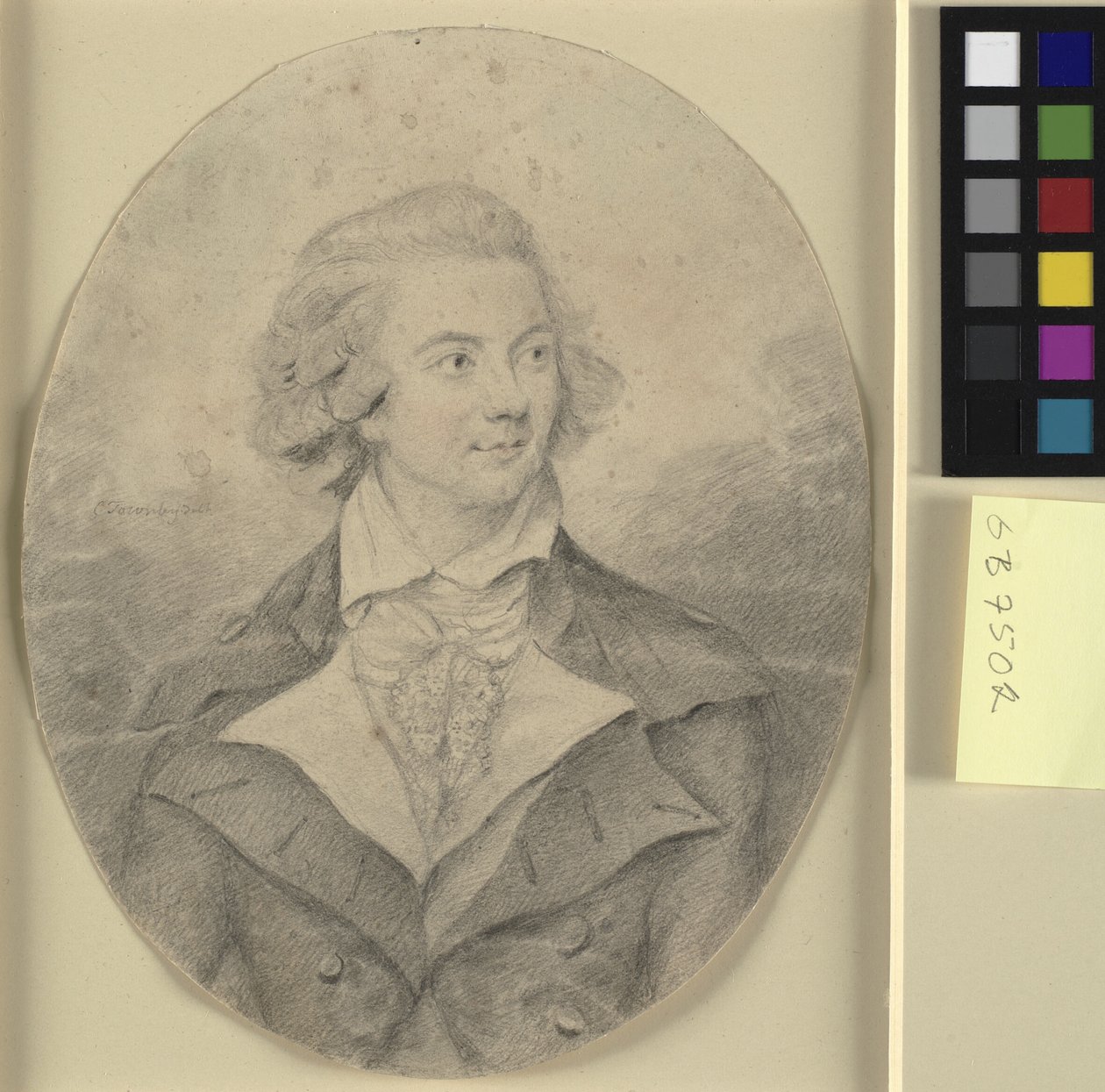 Retrato de cabeça e ombros de um homem, rosto cheio à direita em um oval de Charles Townley