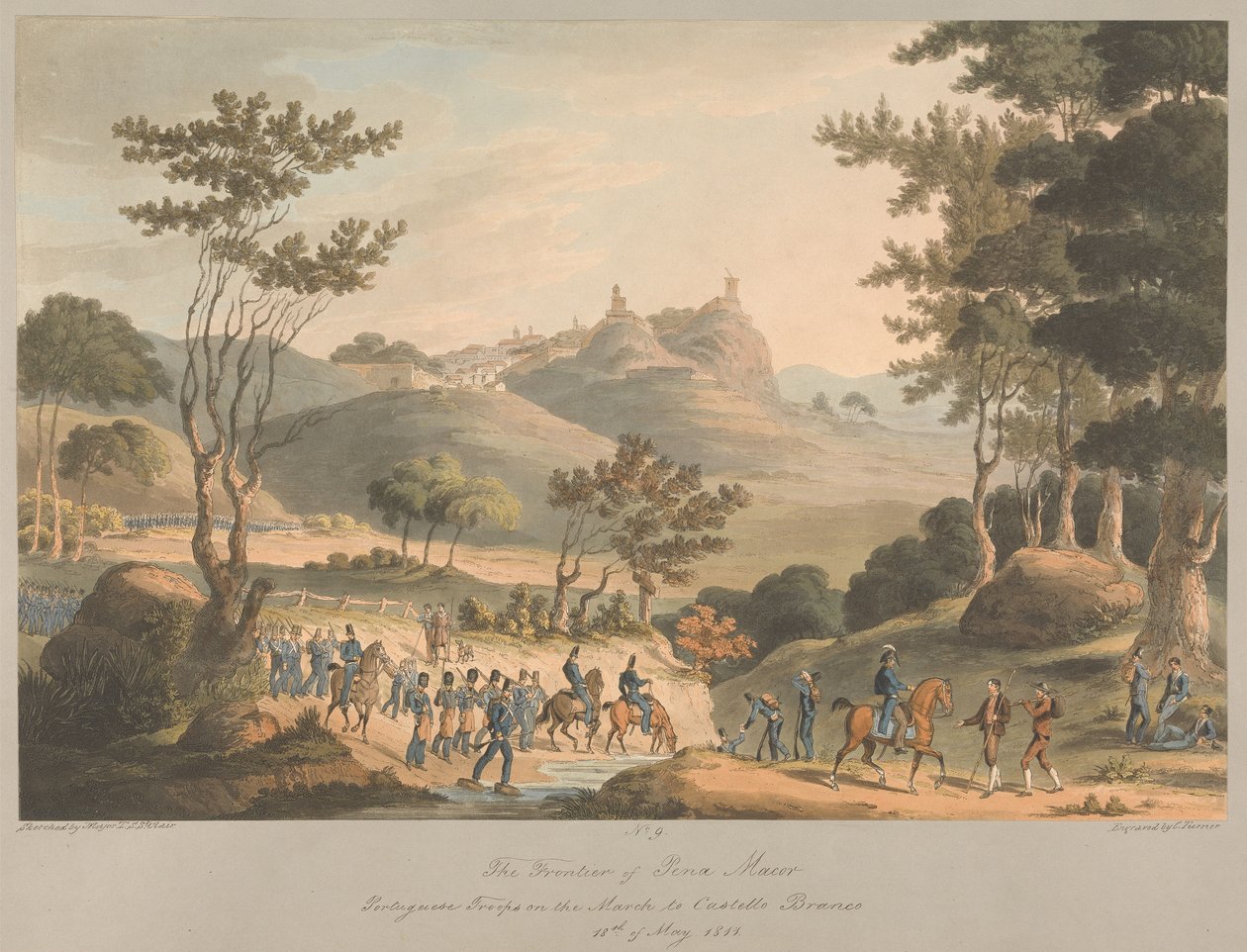 N.º 9 A Fronteira de Pina Macor. Tropas portuguesas em marcha para Costello Branco, 18 de maio de 1811 de Charles Turner