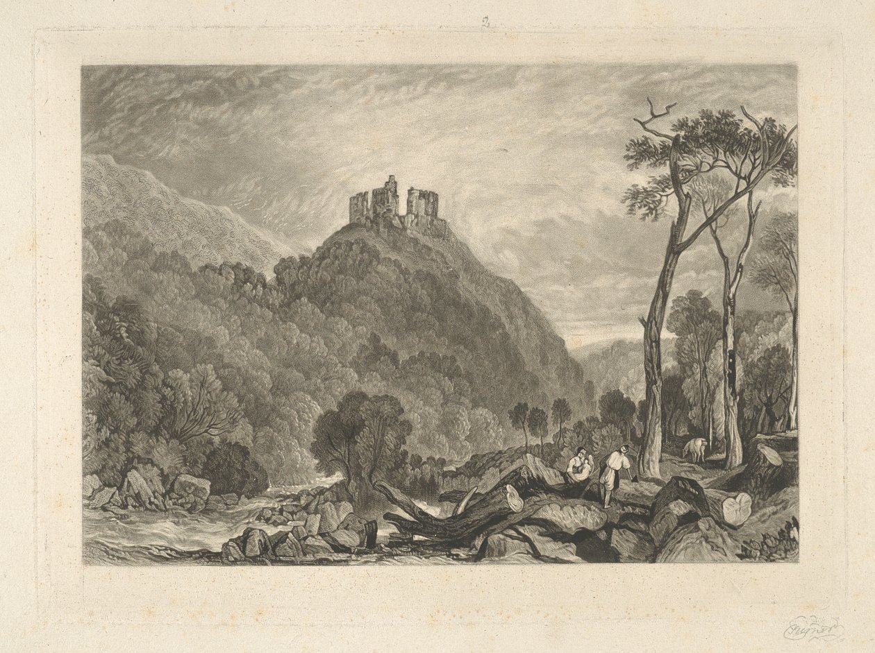 Castelo de Okehampton, sobre o rio Okehampton de Charles Turner