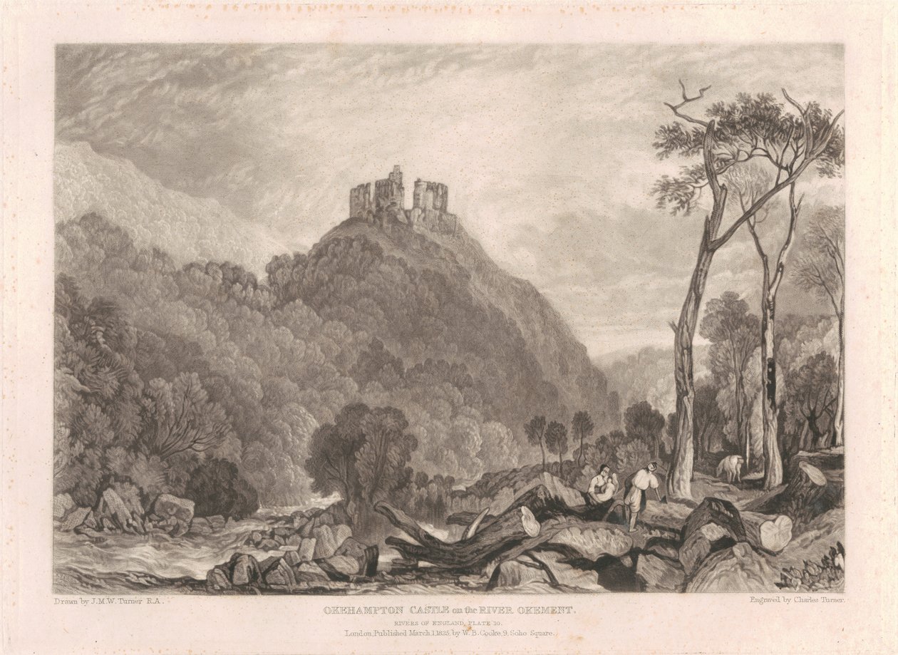 Castelo de Okehampton, junto ao rio Okement de Charles Turner